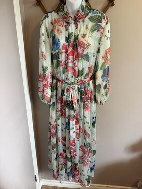 Vini Kawen Silk Blend Floral Mock Neck Maxi Dress Multicolor 2XL